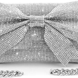 3-in-1 Silver Rhinestone Evening Clutch with Magnetic Closure - Stylish & Secure